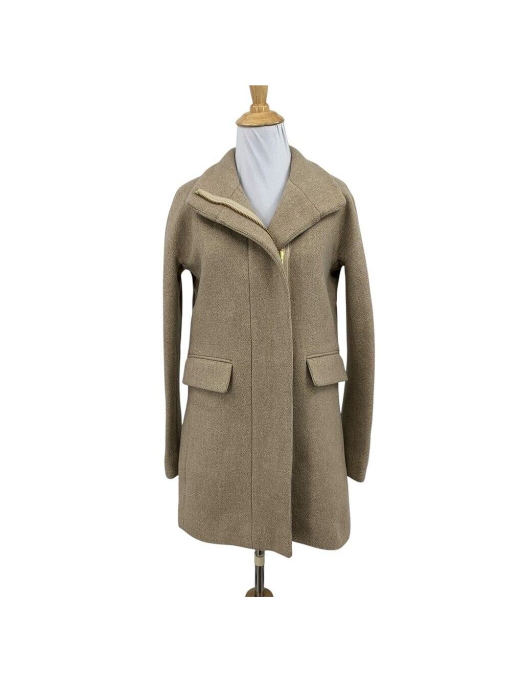 J Crew Coat Women 00 Stone Wool Blend Stadium Cloth Nello Gori Hidden Zip Jacket